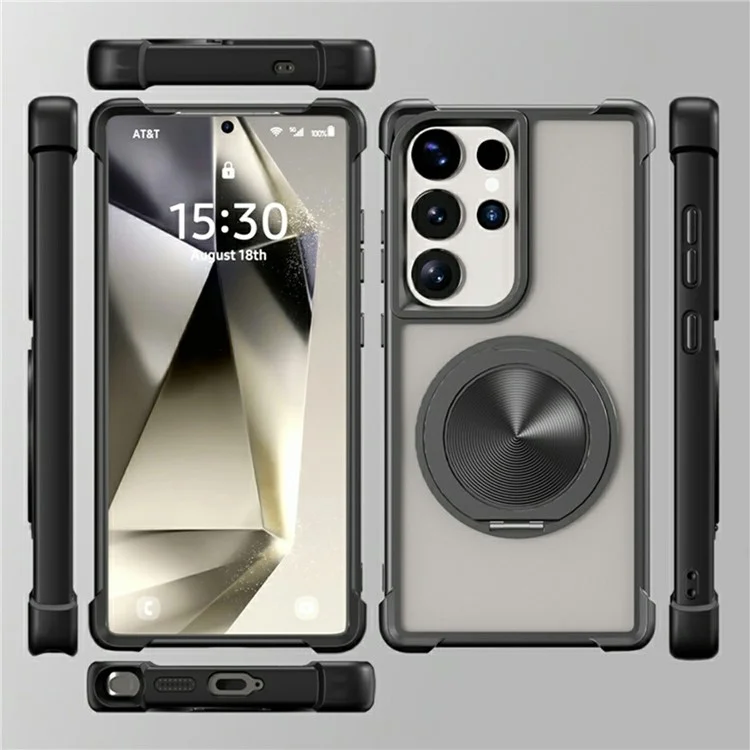 Чехол для Samsung Galaxy S24 Ultra, совместимый с MagSafe, с подставкой и текстурой CD Vein, из ТПУ + ПК - Черный