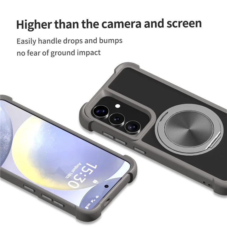 Capa compatível com Samsung Galaxy S25 / S24 com MagSafe, suporte de CD, veias, TPU + PC - Cinza