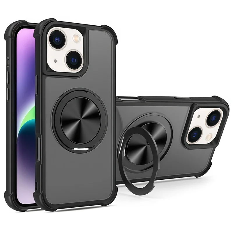 Funda para iPhone 15 Compatible con MagSafe, Diseño de Venas de CD, Soporte Plegable, TPU + PC - Negro