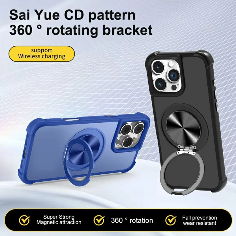 Funda para iPhone 15 Compatible con MagSafe, Diseño de Venas de CD, Soporte Plegable, TPU + PC - Negro