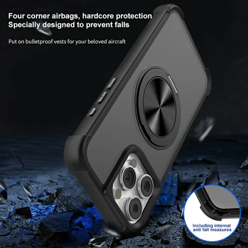 Funda para iPhone 15 Compatible con MagSafe, Diseño de Venas de CD, Soporte Plegable, TPU + PC - Negro