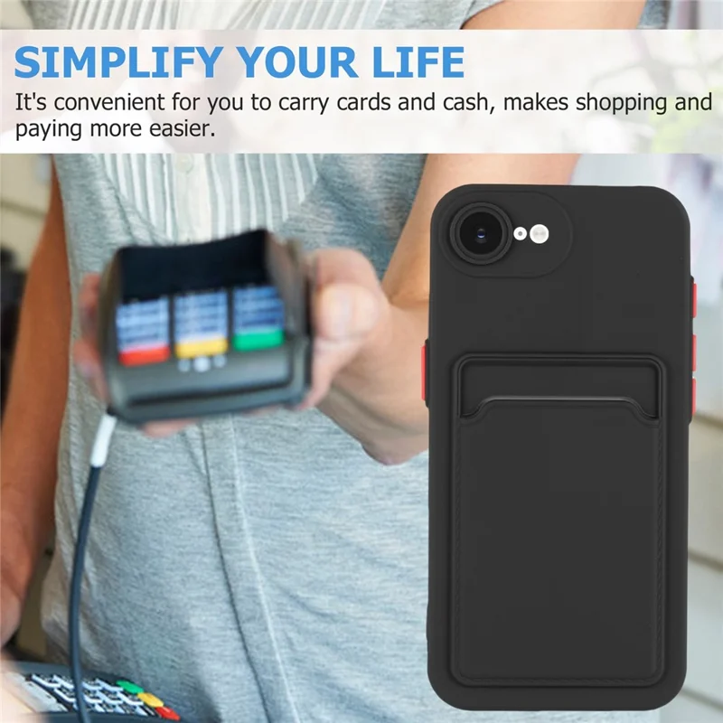 For iPhone 17e / 16e Case Card Slot Matte Fingerprint-Free Back Cover - Black
