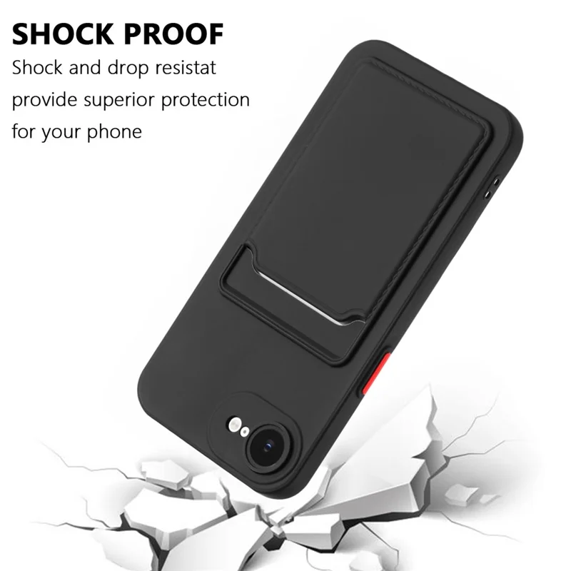 For iPhone 17e / 16e Case Card Slot Matte Fingerprint-Free Back Cover - Black