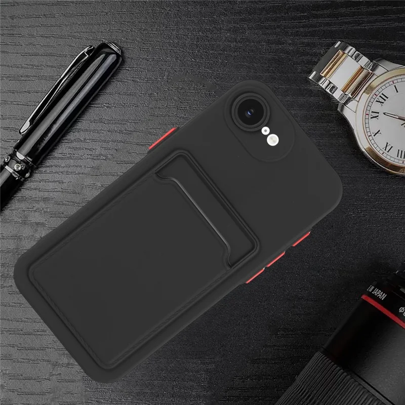 For iPhone 17e / 16e Case Card Slot Matte Fingerprint-Free Back Cover - Black