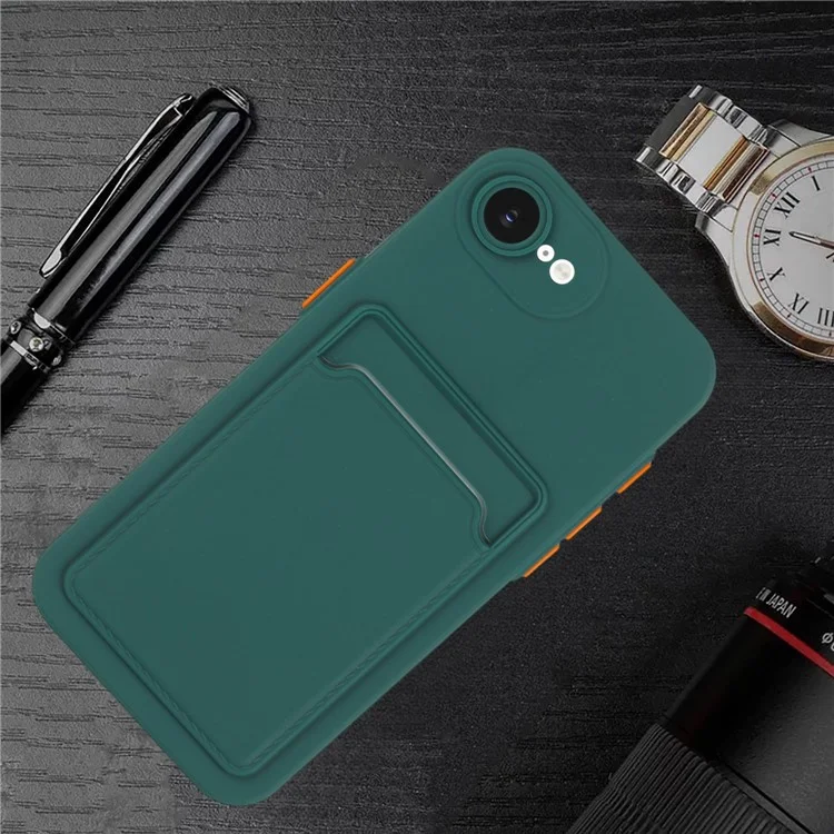 For iPhone 16e Case Card Slot Matte Fingerprint-Free Back Cover - Green
