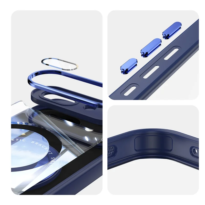 For Google Pixel 9a Magnetic Case PC + TPU Phone Cover with Rotating Metal Kickstand, Lens Protector - Blue