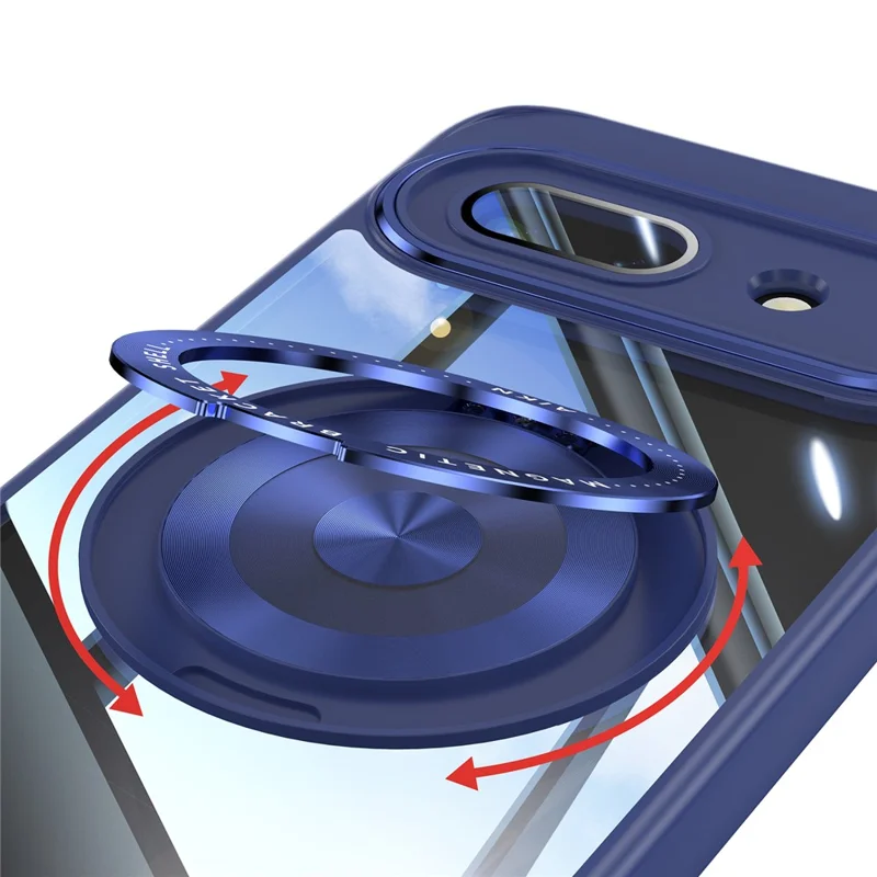 For Google Pixel 9a Magnetic Case PC + TPU Phone Cover with Rotating Metal Kickstand, Lens Protector - Blue