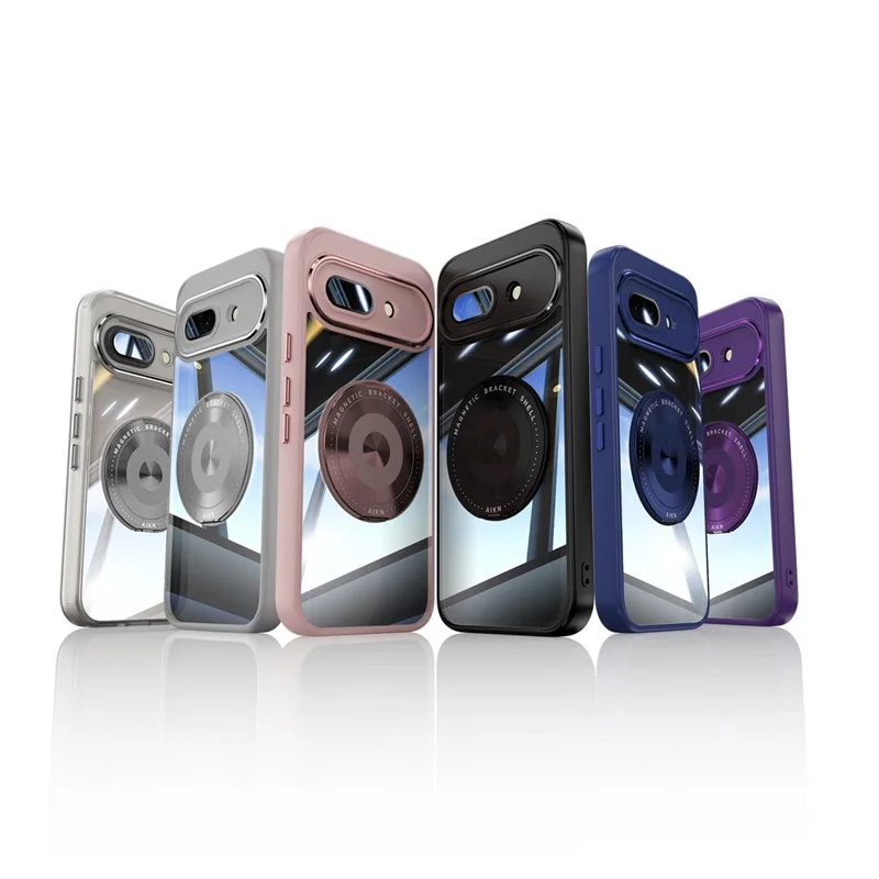 For Google Pixel 9a Magnetic Case PC + TPU Phone Cover with Rotating Metal Kickstand, Lens Protector - Blue