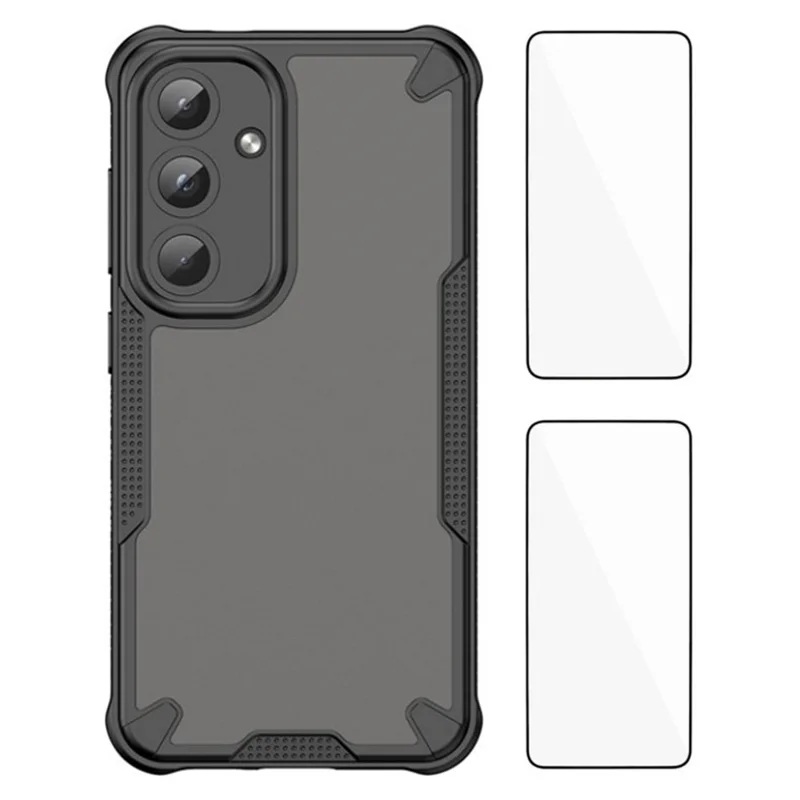 WANLONFENG MFFJ2 Series For Samsung Galaxy S25 Back Cover with 2PCS Tempered Glass TPU + Acrylic Phone Case - Black