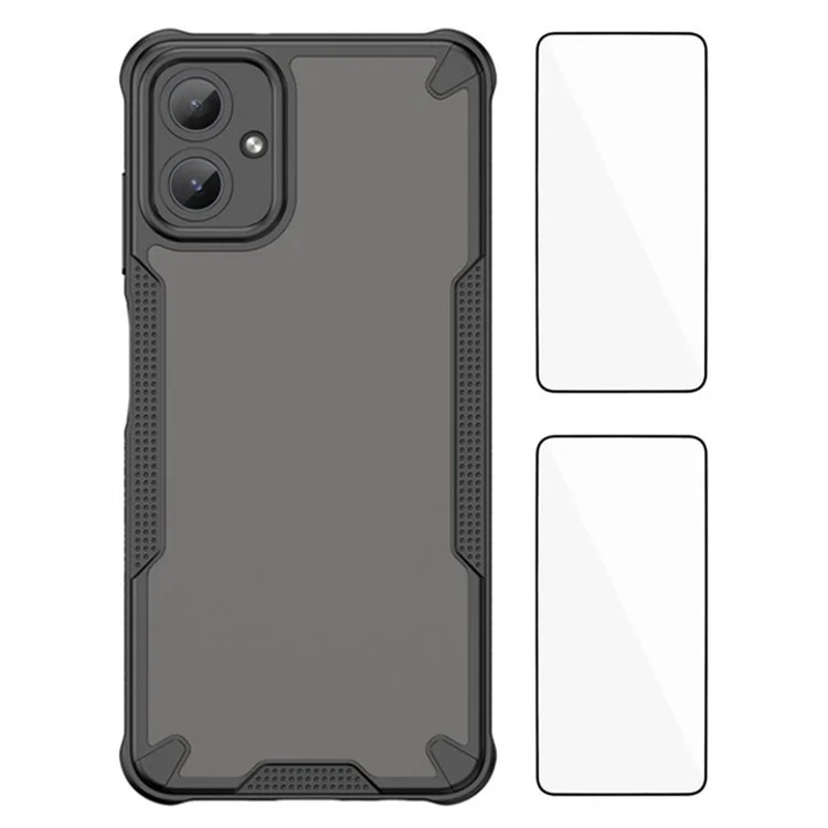 WANLONFENG MFFJ2 Series For Samsung Galaxy A06 4G Back Cover with 2PCS Tempered Glass TPU + Acrylic Phone Case - Black