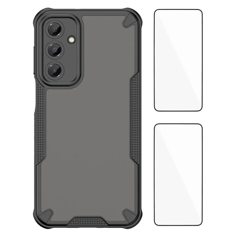 WANLONFENG MFFJ2 Series For Samsung Galaxy A16 4G  /  5G Back Cover with 2PCS Tempered Glass TPU + Acrylic Phone Case - Black