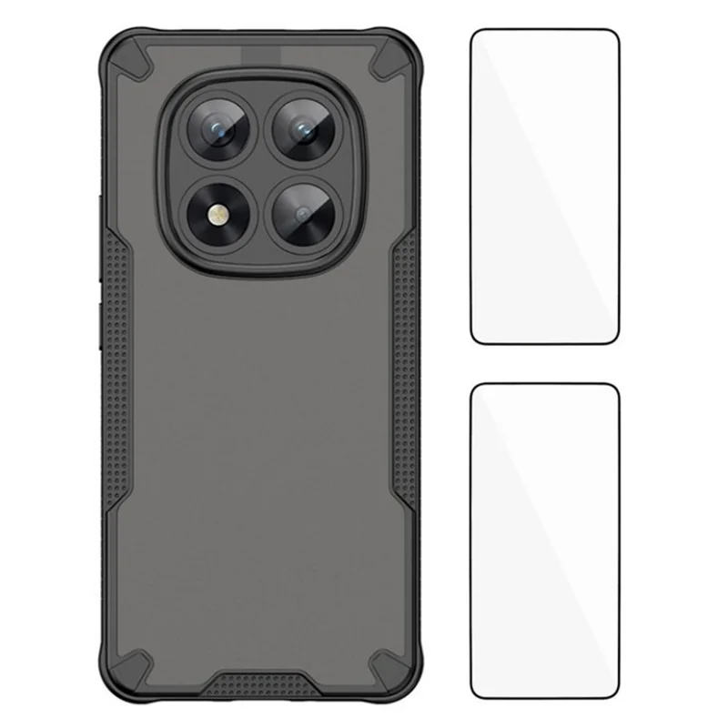 WANLONFENG MFFJ2 Series For Xiaomi Redmi Note 14 Pro 5G  /  Poco X7 5G Back Cover with 2PCS Tempered Glass TPU + Acrylic Phone Case - Black