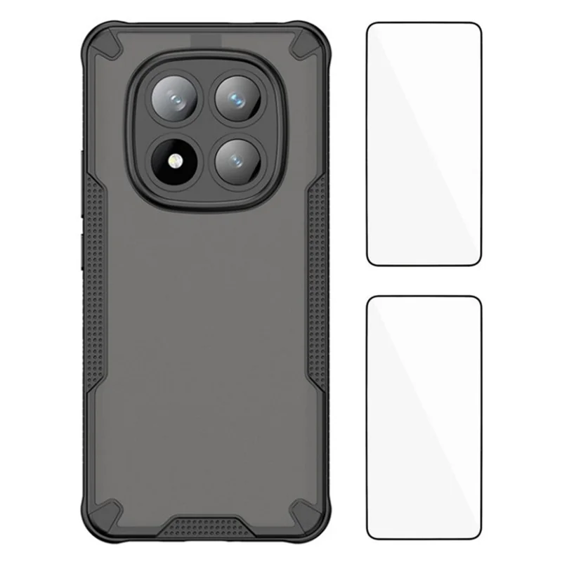 WANLONFENG MFFJ2 Series For Xiaomi Redmi Note 14 Pro+ 5G Back Cover with 2PCS Tempered Glass TPU + Acrylic Phone Case - Black