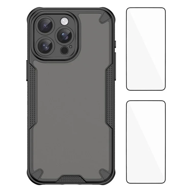 WANLONFENG MFFJ2 Series For iPhone 14 Pro Back Cover with 2PCS Tempered Glass TPU + Acrylic Phone Case - Black