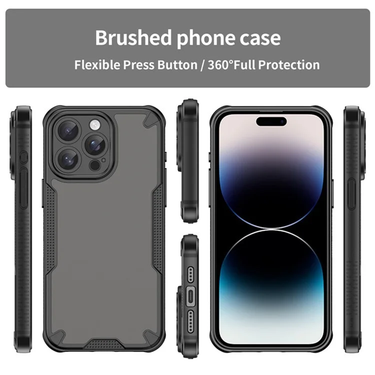 WANLONFENG MFFJ2 Series For iPhone 14 Pro Back Cover with 2PCS Tempered Glass TPU + Acrylic Phone Case - Black