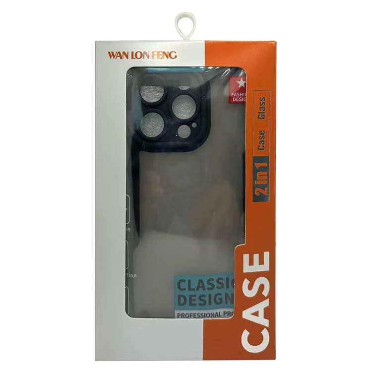 WANLONFENG MFFJ2 Series For iPhone 14 Pro Back Cover with 2PCS Tempered Glass TPU + Acrylic Phone Case - Black