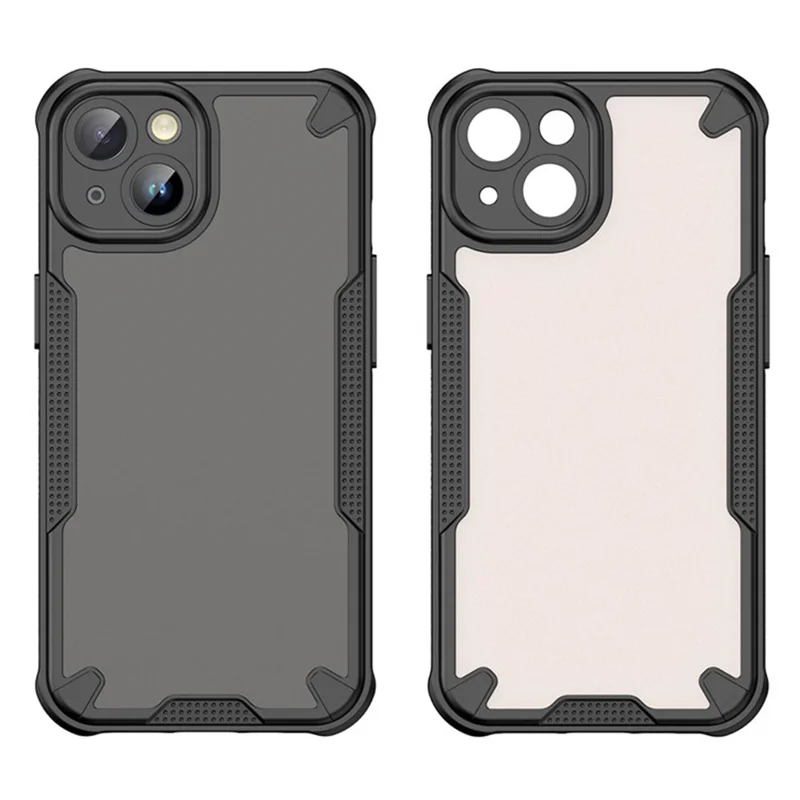 WANLONFENG MFFJ2 Series For iPhone 14 Back Cover with 2PCS Tempered Glass TPU + Acrylic Phone Case - Black
