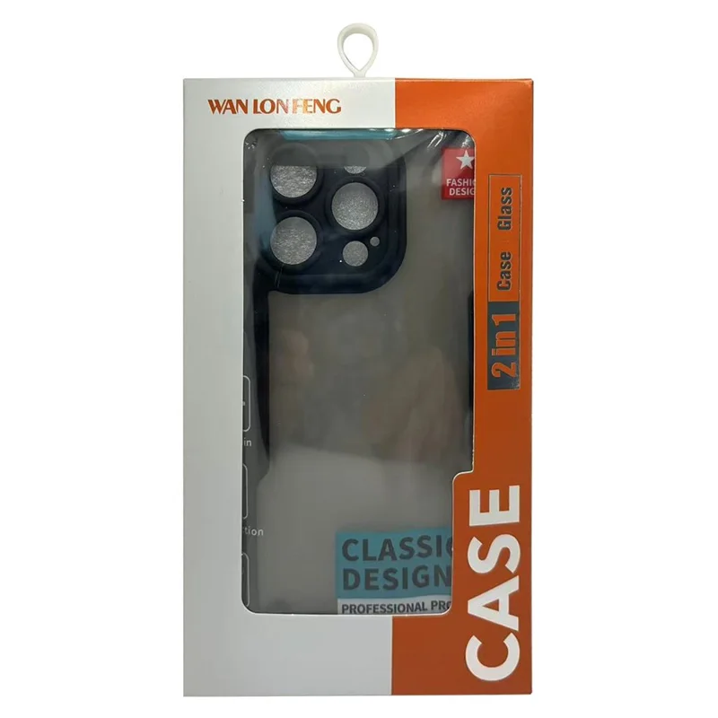 WANLONFENG MFFJ2 Series For iPhone 15 Pro Max Back Cover with 2PCS Tempered Glass TPU + Acrylic Phone Case - Black