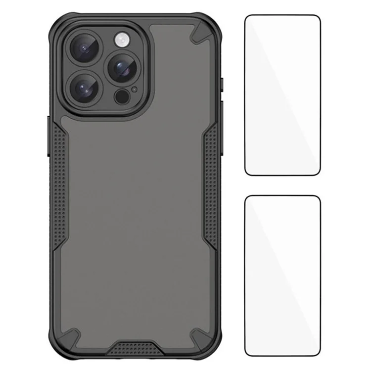 WANLONFENG MFFJ2 Series For iPhone 15 Pro Back Cover with 2PCS Tempered Glass TPU + Acrylic Phone Case - Black