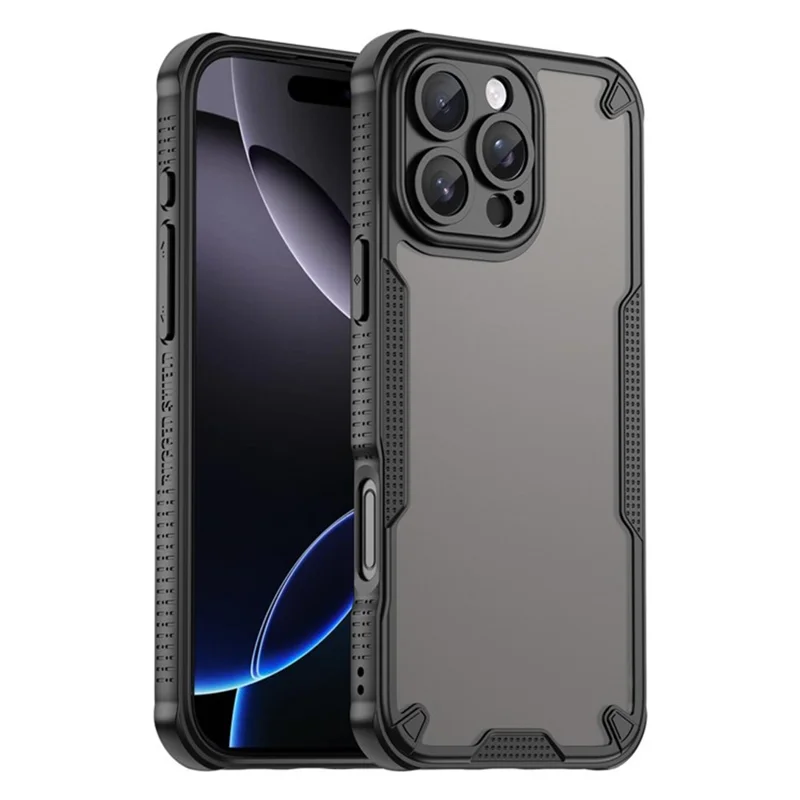 WANLONFENG MFFJ2 Series For iPhone 16 Pro Max Back Cover with 2PCS Tempered Glass TPU + Acrylic Phone Case - Black