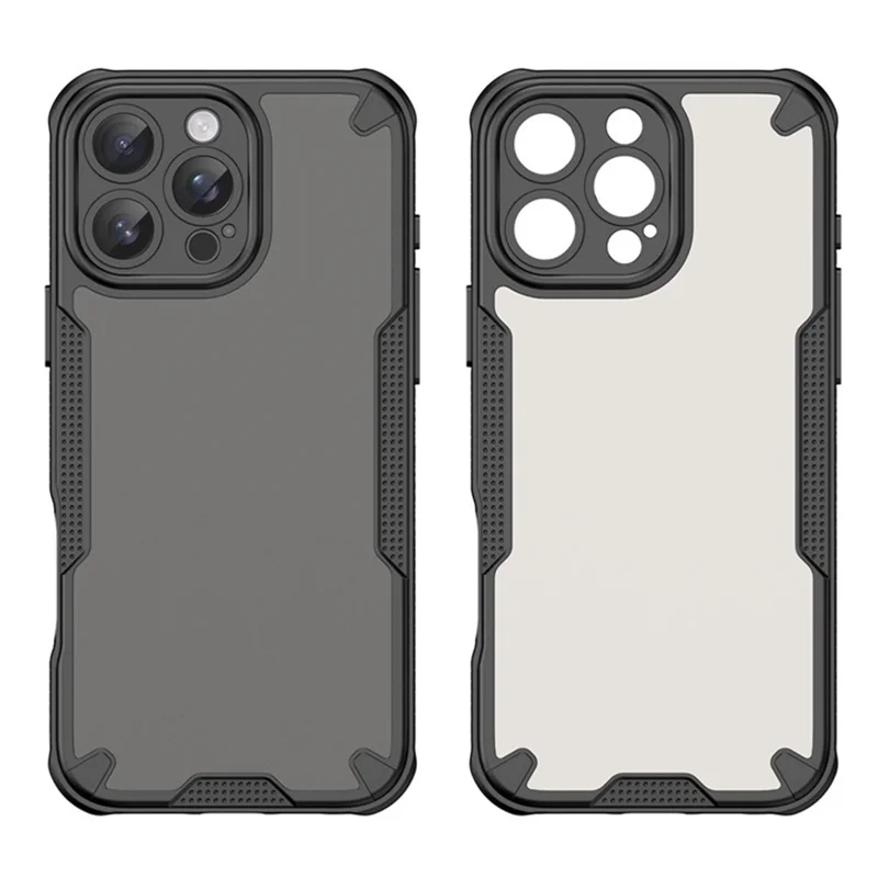 WANLONFENG MFFJ2 Series For iPhone 16 Pro Max Back Cover with 2PCS Tempered Glass TPU + Acrylic Phone Case - Black