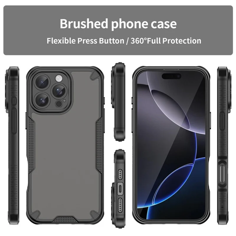 WANLONFENG MFFJ2 Series For iPhone 16 Pro Max Back Cover with 2PCS Tempered Glass TPU + Acrylic Phone Case - Black