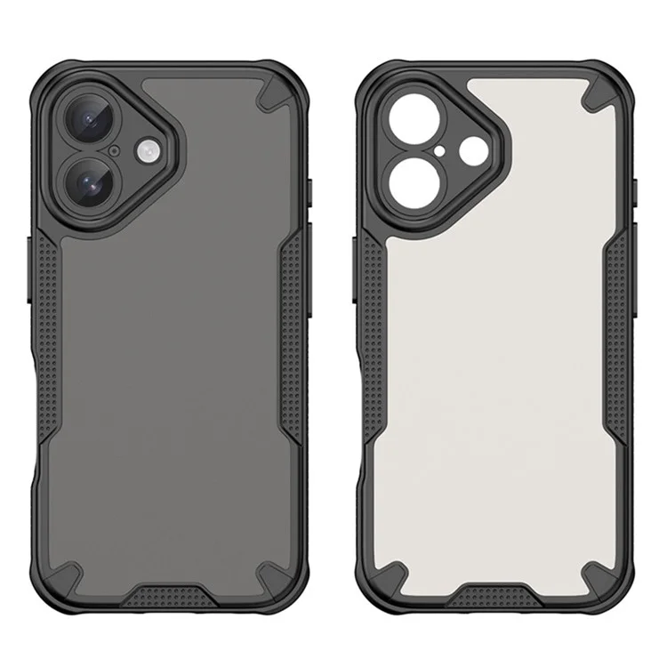 WANLONFENG MFFJ2 Series For iPhone 16 Back Cover with 2PCS Tempered Glass TPU + Acrylic Phone Case - Black