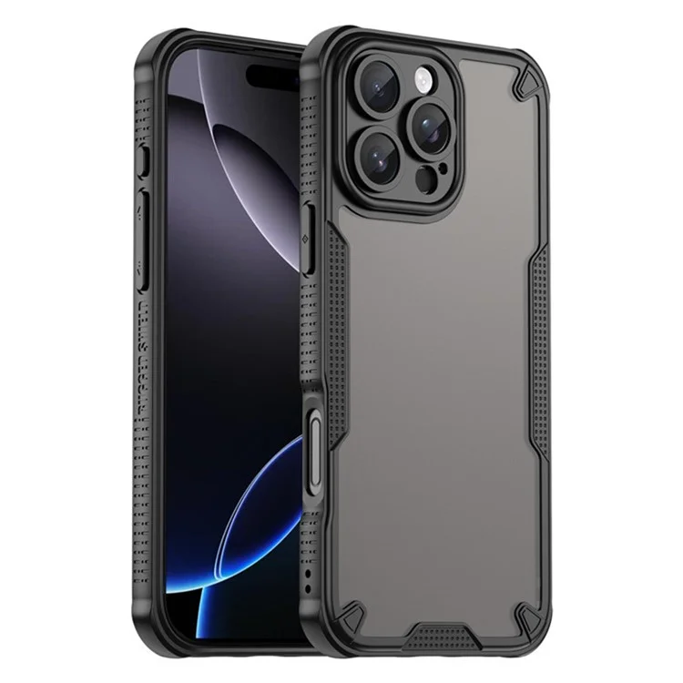 WANLONFENG MFFJ2 Series For iPhone 16 Pro Back Cover with 2PCS Tempered Glass TPU + Acrylic Phone Case - Black