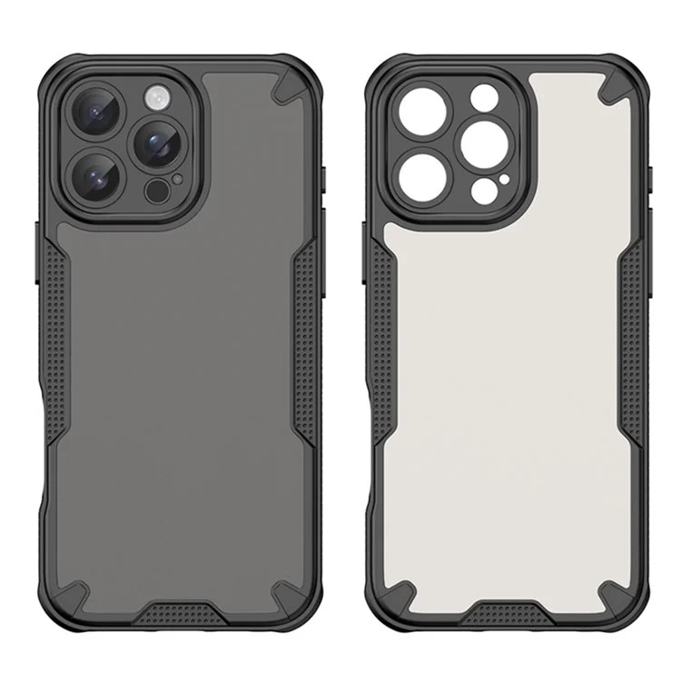 WANLONFENG MFFJ2 Series For iPhone 16 Pro Back Cover with 2PCS Tempered Glass TPU + Acrylic Phone Case - Black