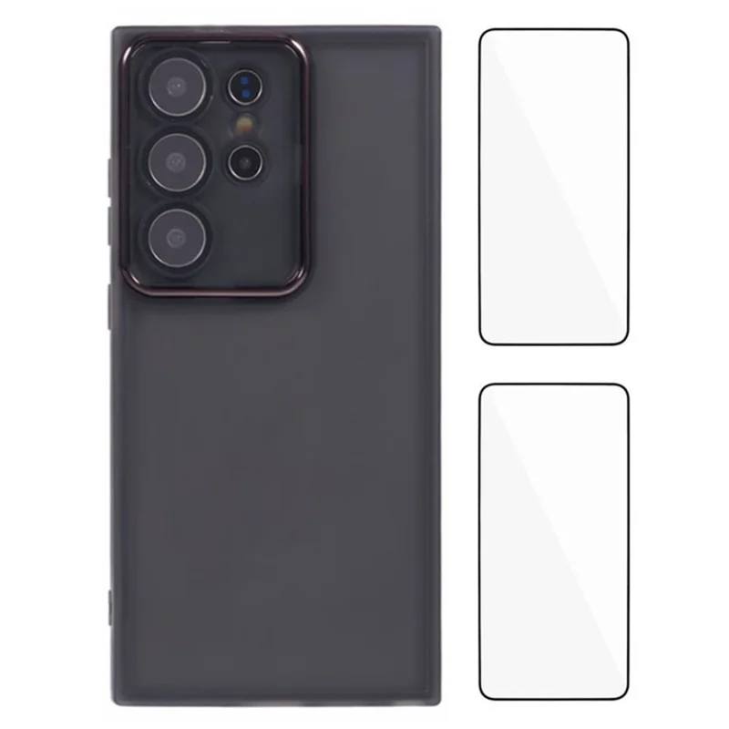 WANLONFENG DKSM2 Series For Samsung Galaxy S24 Ultra Case TPU Clear Phone Cover with 2Pcs Screen Film  /  Electroplated Lens Frame - Transparent Black