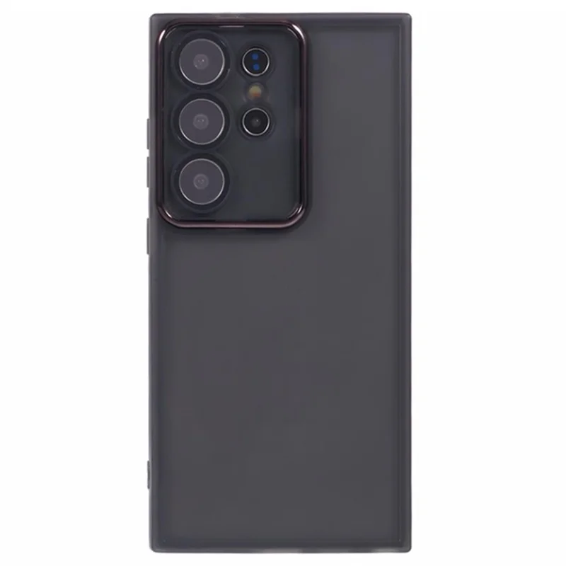 WANLONFENG DKSM2 Series For Samsung Galaxy S24 Ultra Case TPU Clear Phone Cover with 2Pcs Screen Film  /  Electroplated Lens Frame - Transparent Black