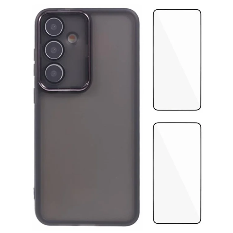WANLONFENG DKSM2 Serie per Samsung Galaxy Galaxy A34 5G Cover in TPU Trasparente con 2 Pellicole Protettive per Schermo / Cornice Lente Elettroplaccata - Nero Trasparente
