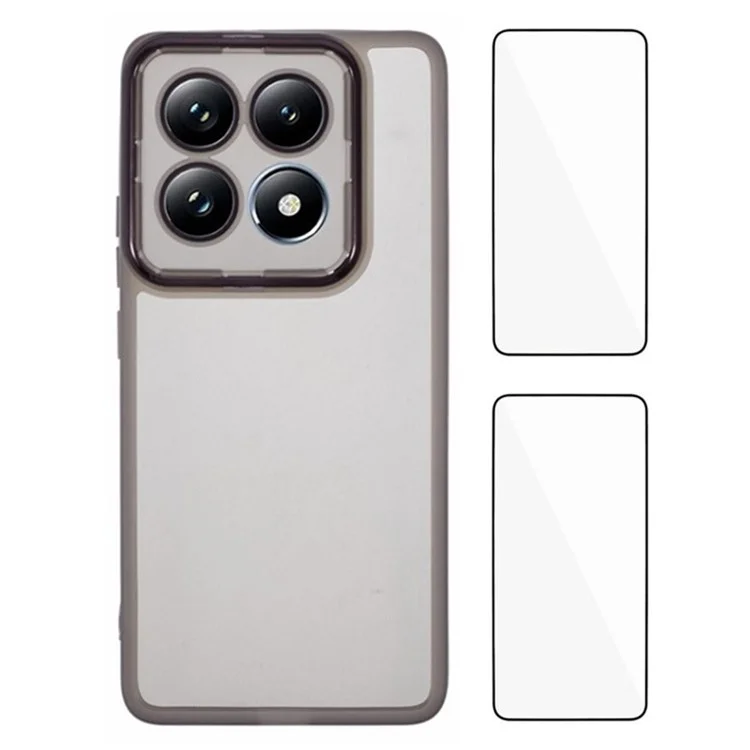 Étui WANLONFENG DKSM2 Série pour Xiaomi 14T Pro - Coque de téléphone transparente en TPU avec 2 Films de protection d'écran / Cadre d'objectif électrolytique - Noir transparent
