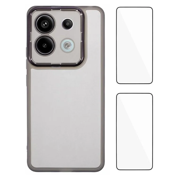 WANLONFENG DKSM2 Series For Xiaomi Redmi Note 13 Pro 5G Case TPU Clear Phone Cover with 2Pcs Screen Film  /  Electroplated Lens Frame - Transparent Black