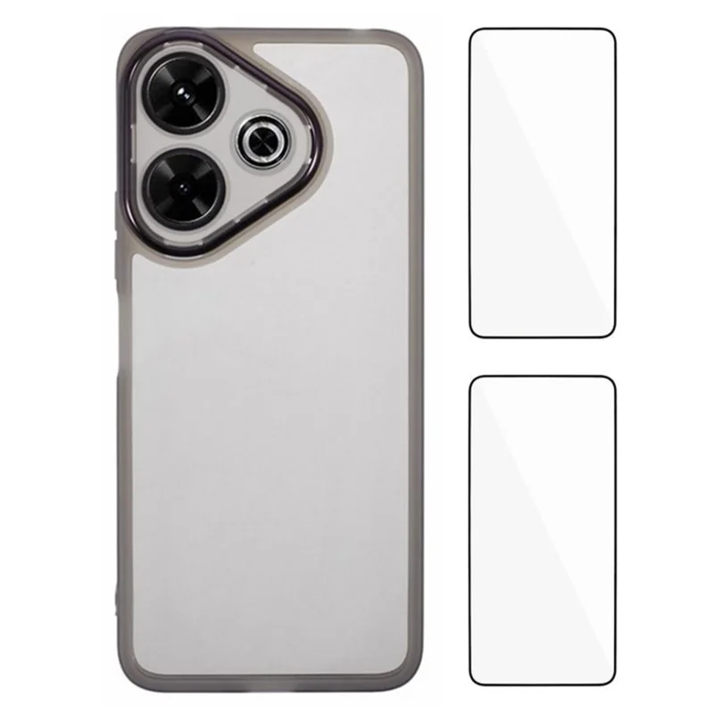 WANLONFENG DKSM2 Series Clear Case for Xiaomi Redmi 13 4G  /  13 5G TPU Phone Cover with 2Pcs Screen Film  /  Electroplated Lens Frame - Transparent Black