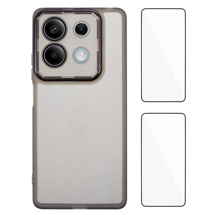 WANLONFENG DKSM2 Series Clear Case for Xiaomi Redmi Note 13 5G TPU Phone Cover with 2Pcs Screen Film  /  Electroplated Lens Frame - Transparent Black