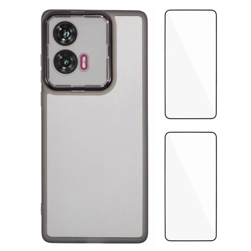WANLONFENG DKSM2 Série Étui Transparent pour Motorola Edge 50 Fusion 5G Coque de Téléphone TPU avec 2 Films de Protection d'Écran - Noir Transparent