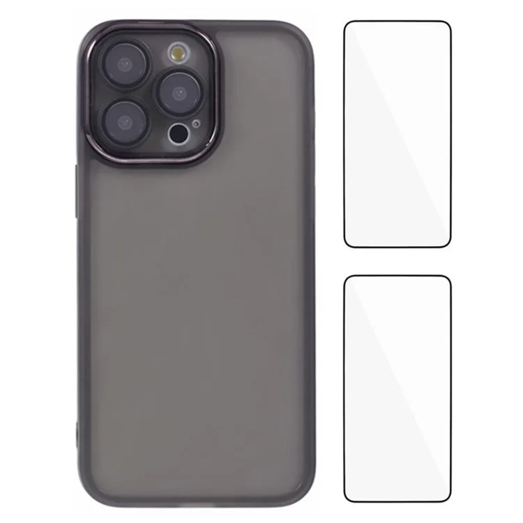 WANLONFENG DKSM2 Série Coque en TPU Transparente pour iPhone 14 Pro Max avec 2 Films de Protection d'Écran / Cadre d'Objectif Électrolytique - Noir Transparent
