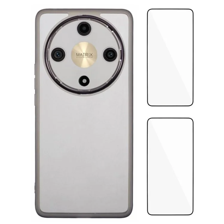 WANLONFENG DKSM2 Series Clear Case for Honor X9b 5G / Magic6 Lite 5G TPU Phone Cover with 2Pcs Screen Film / Electroplated Lens Frame - Transparent Black