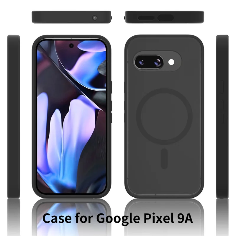 For Google Pixel 9a Magnetic Case TPU Frame Acrylic Back Phone Cover Skin Touch - Black
