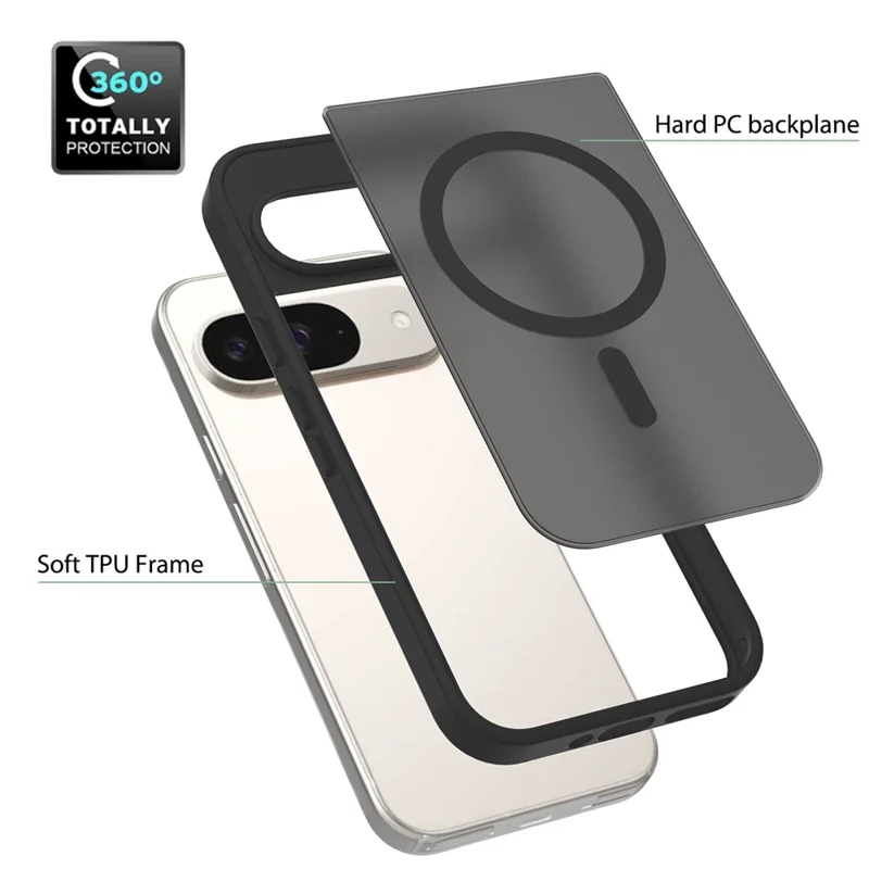 Funda para Google Pixel 9 / 9 Pro Compatible con MagSafe, Marco de TPU, Parte Trasera de Acrílico, Protector de Teléfono - Negro