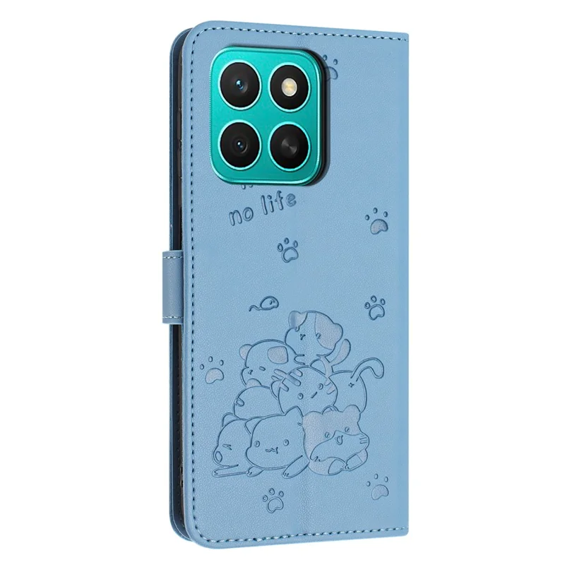 For Honor X8c 4G Wallet Case Cats Imprint Leather Phone Cover with Strap - Blue