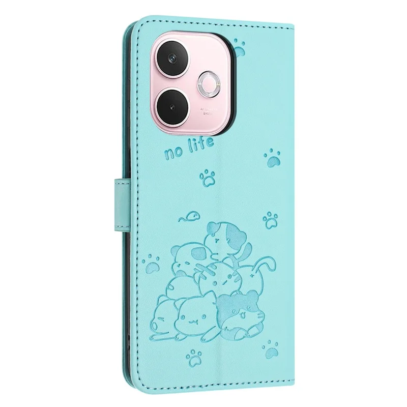 For Oppo A5 Pro 4G (Global) / 5G (Global) / A5 Energy 5G (China) Wallet Case Cats Imprint Leather Phone Cover with Strap - Green