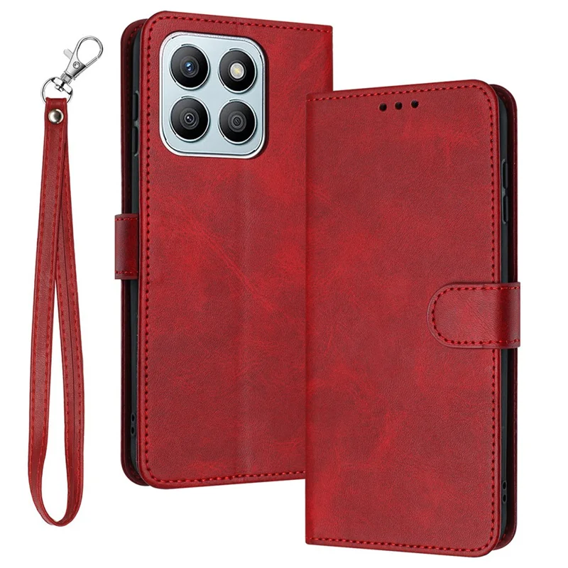 For Honor X8c 4G Case Flip Stand PU Leather Wallet Phone Cover Calf Texture - Red