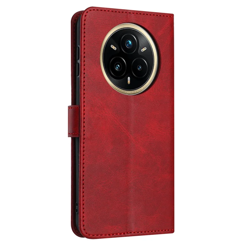 For Realme 14 Pro+ 5G Case Flip Stand PU Leather Wallet Phone Cover Calf Texture - Red