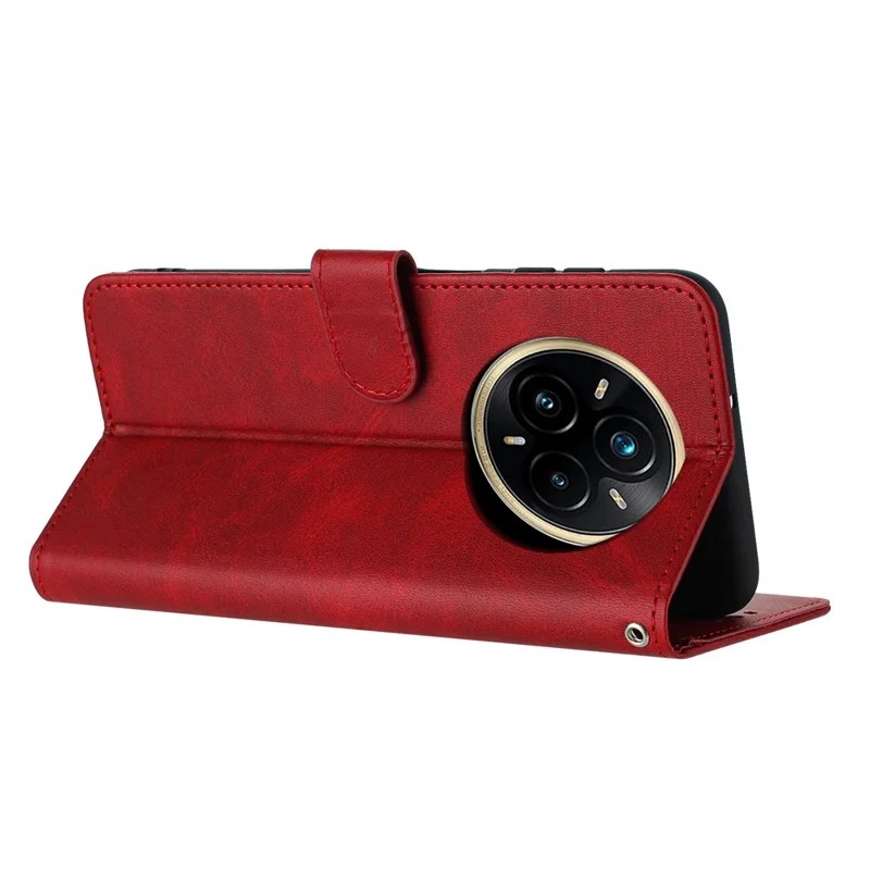 For Realme 14 Pro+ 5G Case Flip Stand PU Leather Wallet Phone Cover Calf Texture - Red