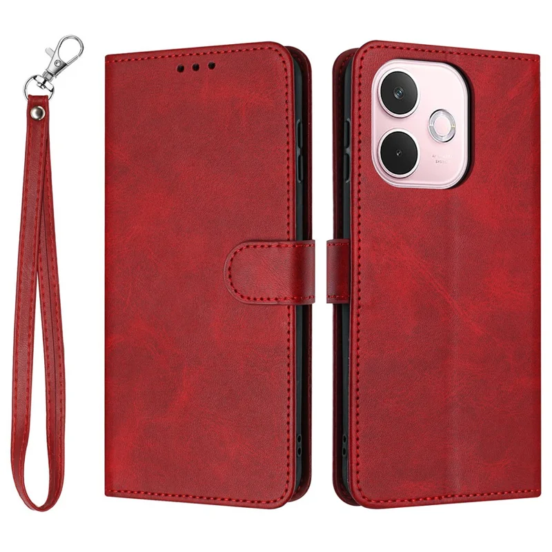 Capa para Oppo A5 Pro 5G com Suporte Flip, Carteira em Couro PU, Textura de Bezerro - Vermelho
