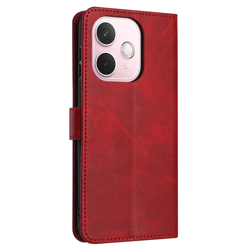 Capa para Oppo A5 Pro 5G com Suporte Flip, Carteira em Couro PU, Textura de Bezerro - Vermelho