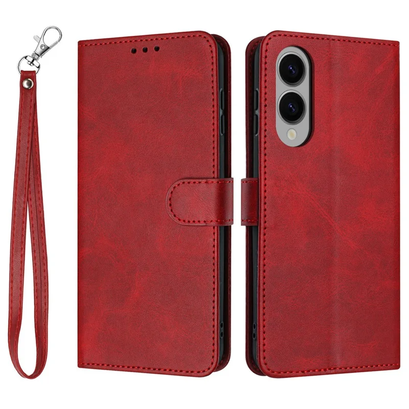 For Samsung Galaxy S25 Edge Case Flip Stand PU Leather Wallet Phone Cover Calf Texture - Red