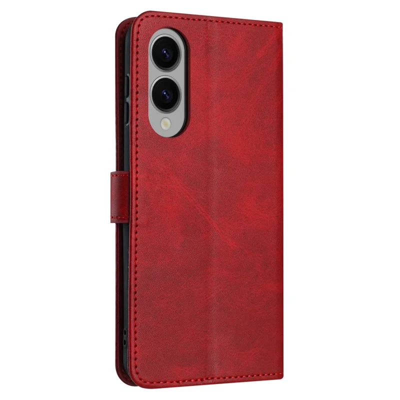 For Samsung Galaxy S25 Edge Case Flip Stand PU Leather Wallet Phone Cover Calf Texture - Red
